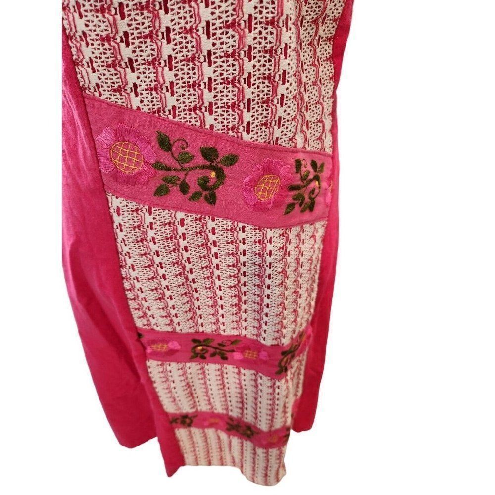 Vintage 90s Vibrant Pink Halter Floral Embroidered Maxi Dress XS Boho Chic - Picture 3 of 8